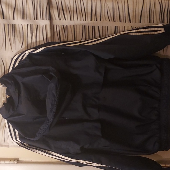 Adidas Essentials Navy 3 white Stripewindbreaker Men Large - Picture 4 of 9